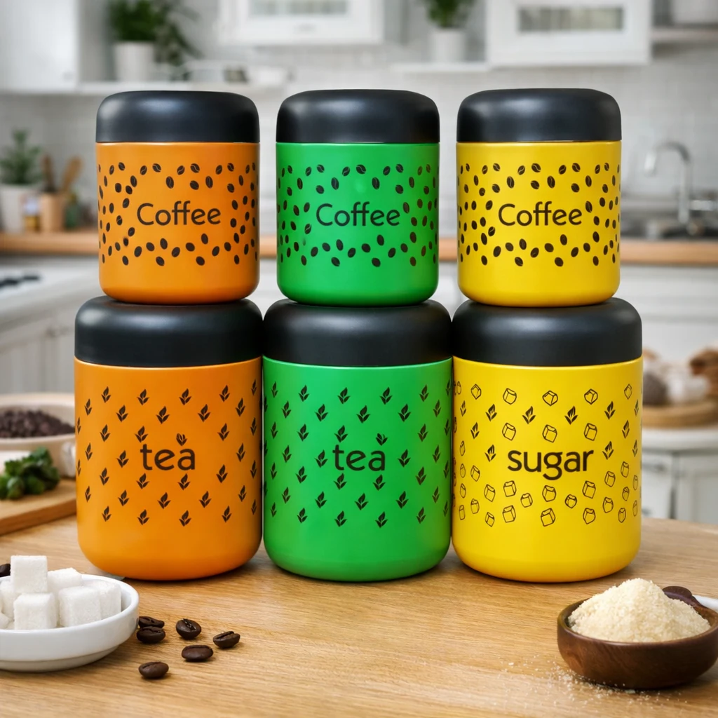 Premium Stainless Steel Tea Coffee Sugar Canisters Set - 3 Piece - Image 2
