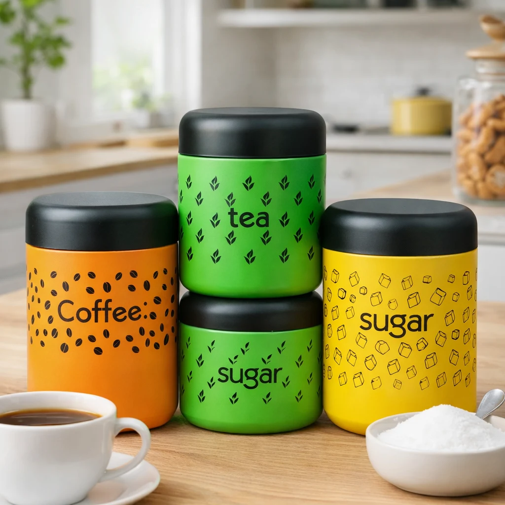 Premium Stainless Steel Tea Coffee Sugar Canisters Set - 3 Piece - Image 3