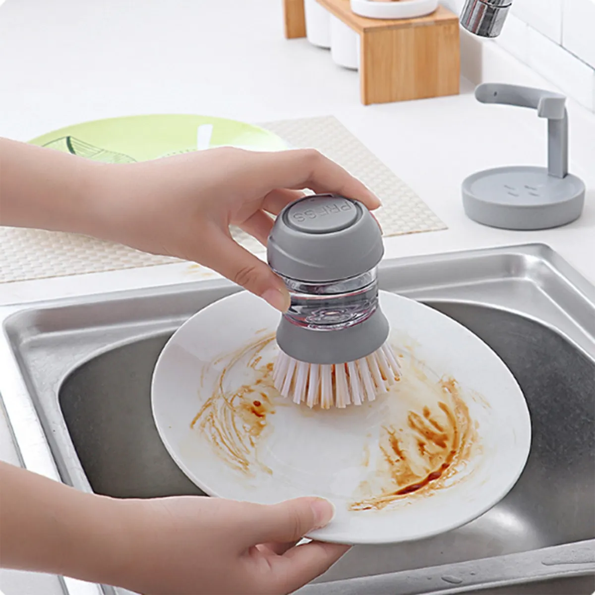 Premium Kitchen Scrub Brush Set with Soap Dispenser - Image 7