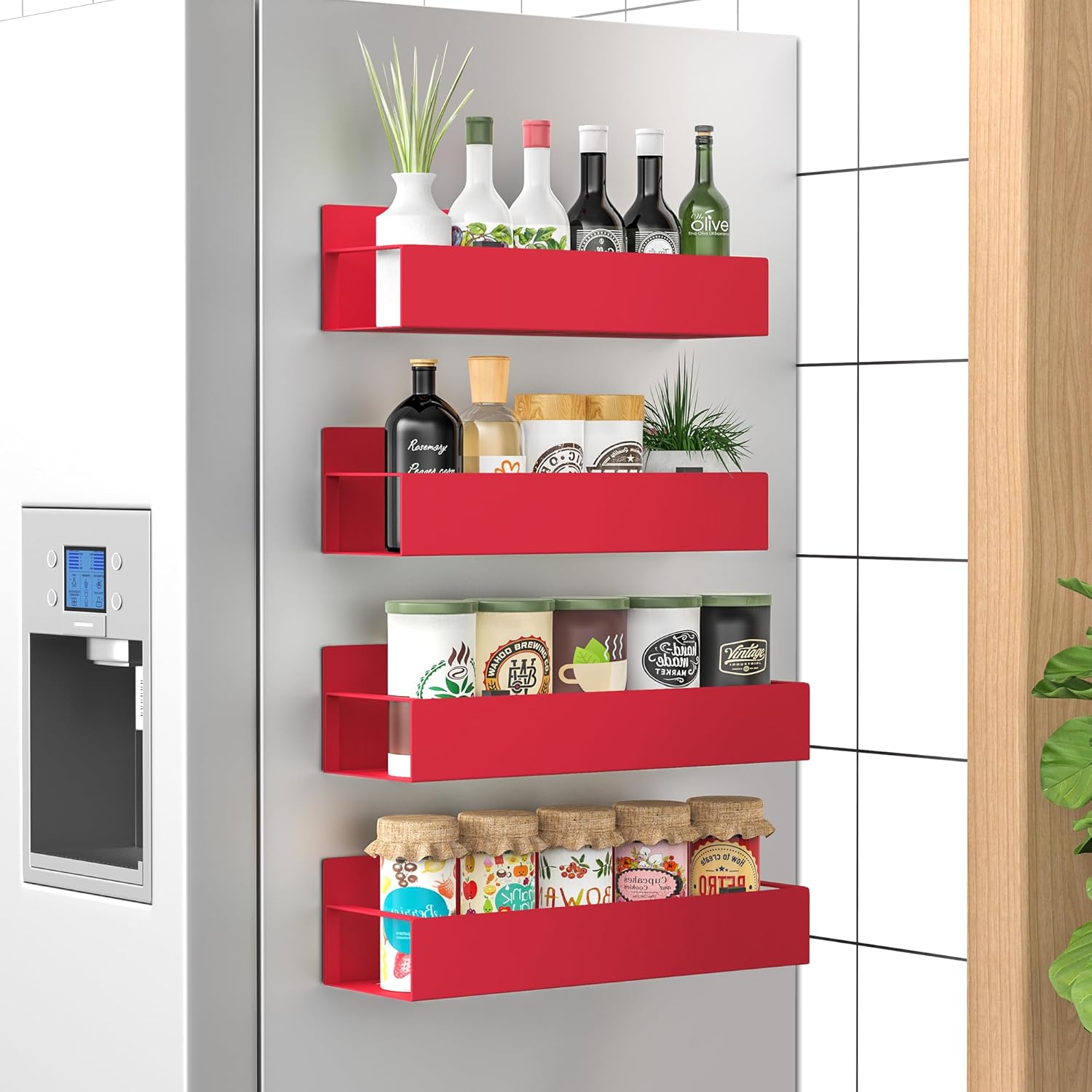 4-Pack Premium Magnetic Spice Rack Organizer for Refrigerator & Oven - Image 4