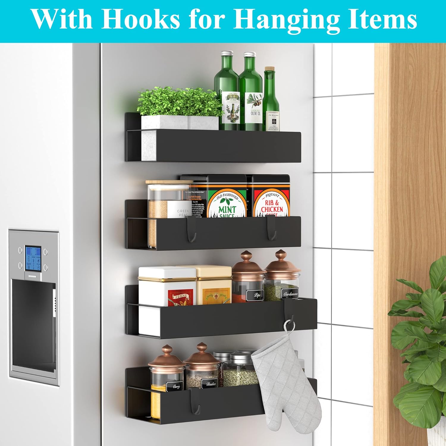 4-Pack Premium Magnetic Spice Rack Organizer for Refrigerator & Oven - Image 6