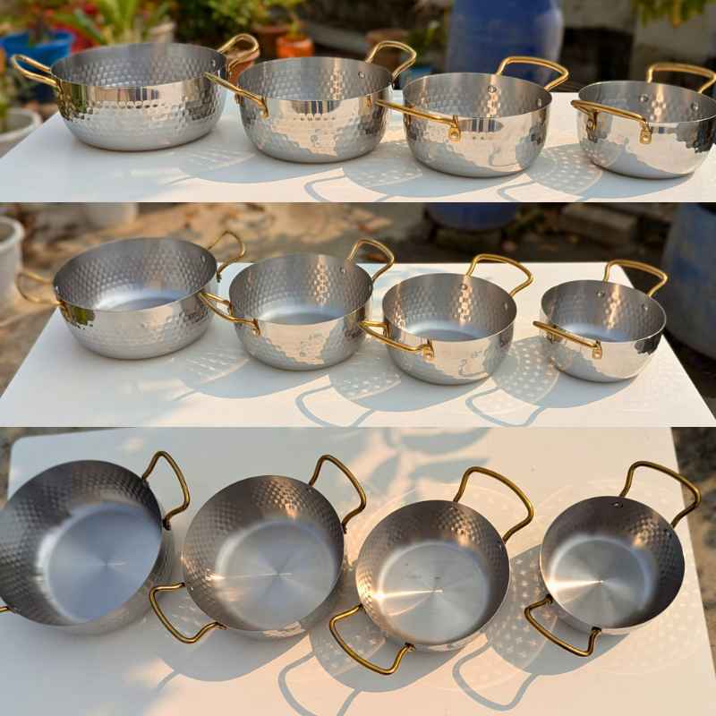 4 pes set  Silver Hammered Deep Cooking pan - Image 2