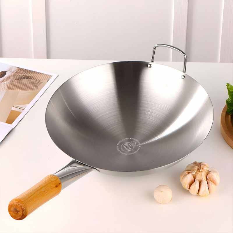 34cm Wooden Handle premium SS Steel Pan