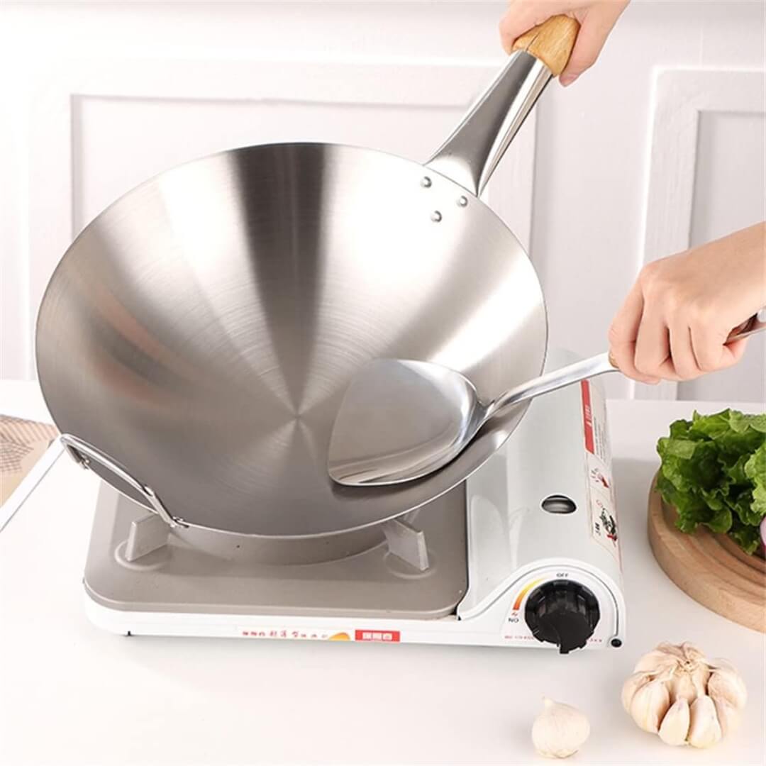 36cm Wooden Handle premium SS Steel Pan - Image 3